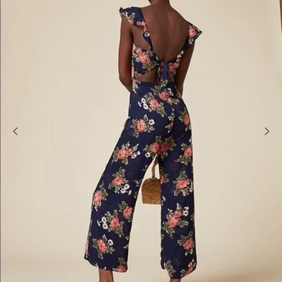 Reformation Miri Jumpsuit Floral Ruffle Wide Leg Crop Cut Out size‎ 4 viscose - Picture 9 of 9